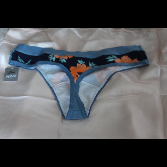 NWT Aerie Thong w blue and orange flower print - Picture 2 of 2